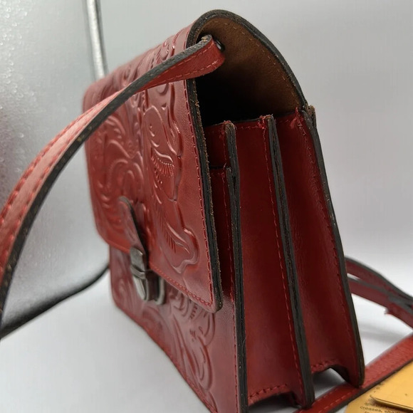 NWT PATRICIA NASH~Lanza Burnished Tooled Ochre Leather Crossbody Bag - Picture 3 of 11